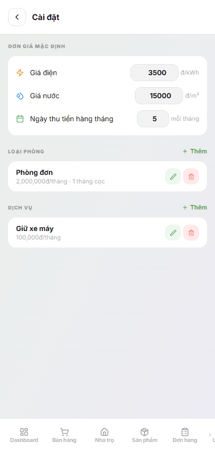 Hướng dẫn cài đặt đơn giá điện nước và dịch vụ đi kèm trên LalaPos