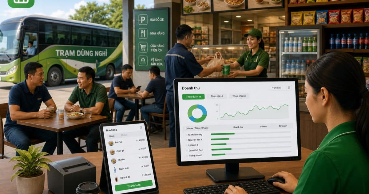 Quản Lý Doanh Thu Theo Đoàn Xe, Tài Xế, Phụ Xe Tại Trạm Dừng Nghỉ