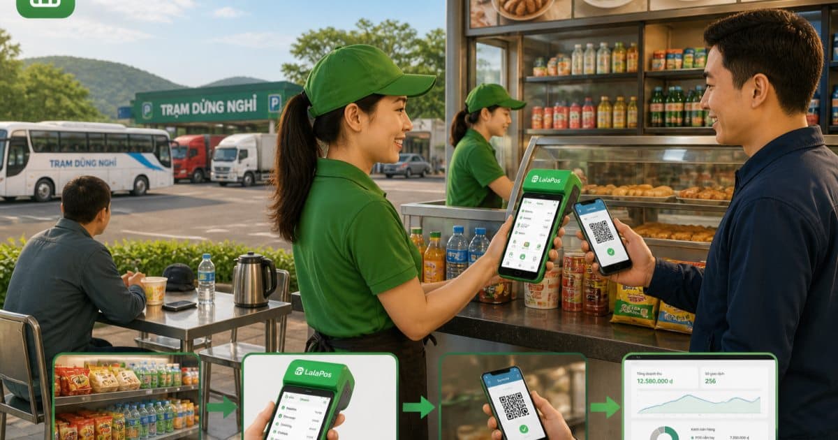Tích Hợp Máy POS Cầm Tay Bán Hàng Lưu Động Tại Bãi Xe Trạm Dừng Nghỉ